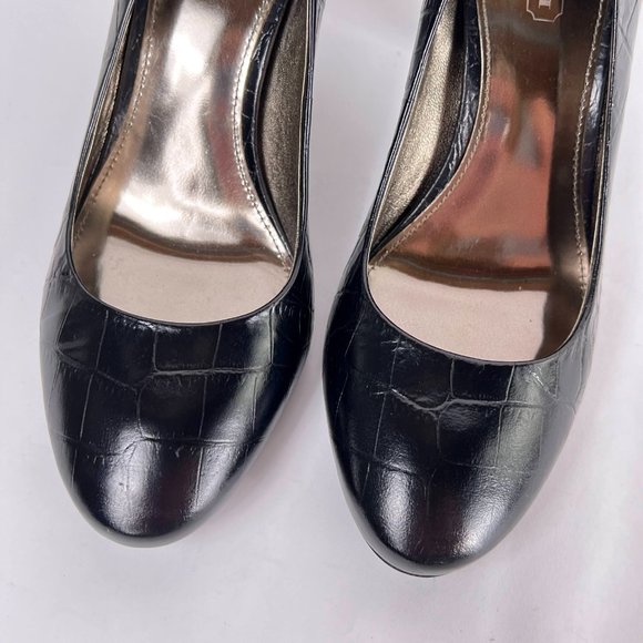 Coach Maxey Black Croc Embossed Leather Pumps Round Closed Toe Heels Size 5.5 - Picture 5 of 14